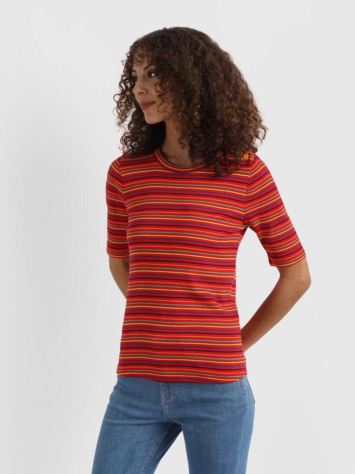 Rib Stripe Top with Shoulder Butin image number 2